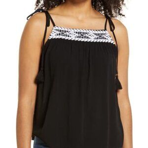 1. State NEW Black Gauze Swing Tie Top
